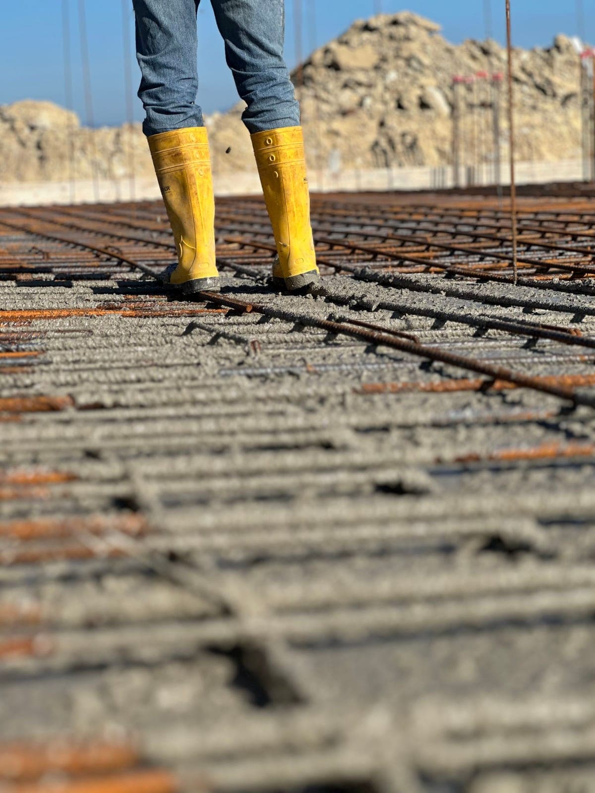 Dalle béton avec treillis de ferraillage avant coulage